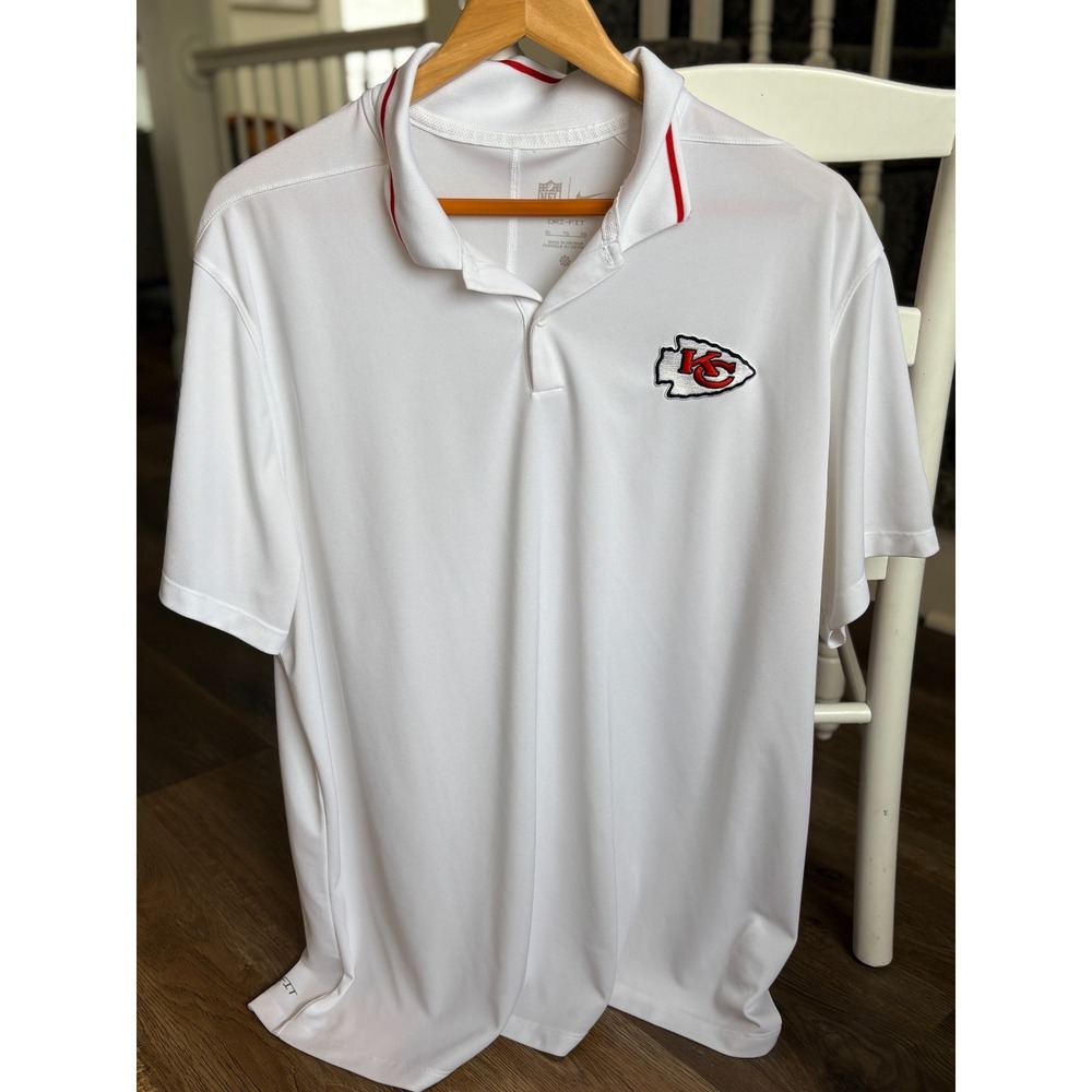 Kansas‎ City Chiefs White Polo Shirt Size XL Dri-Fit Short Sleeved